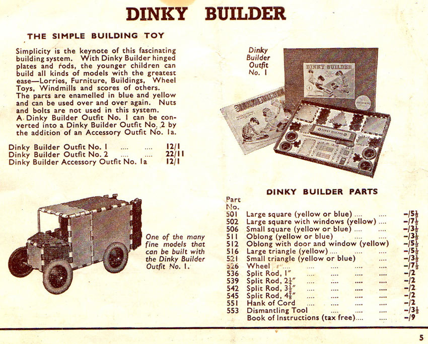Meccano products ctalogue 1952 Dinky Builder